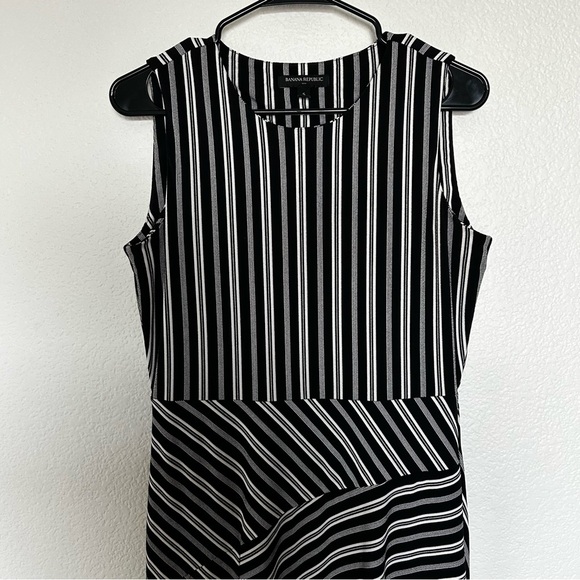 Banana Republic Black and White Striped Asymmetrical Midi Dress - Picture 1 of 13